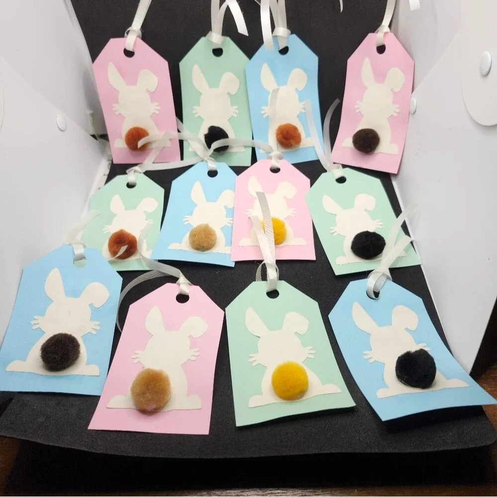 Hand Crafted Pastel 3-D Bunny Gift Tags Thank You Cards Set Of 12